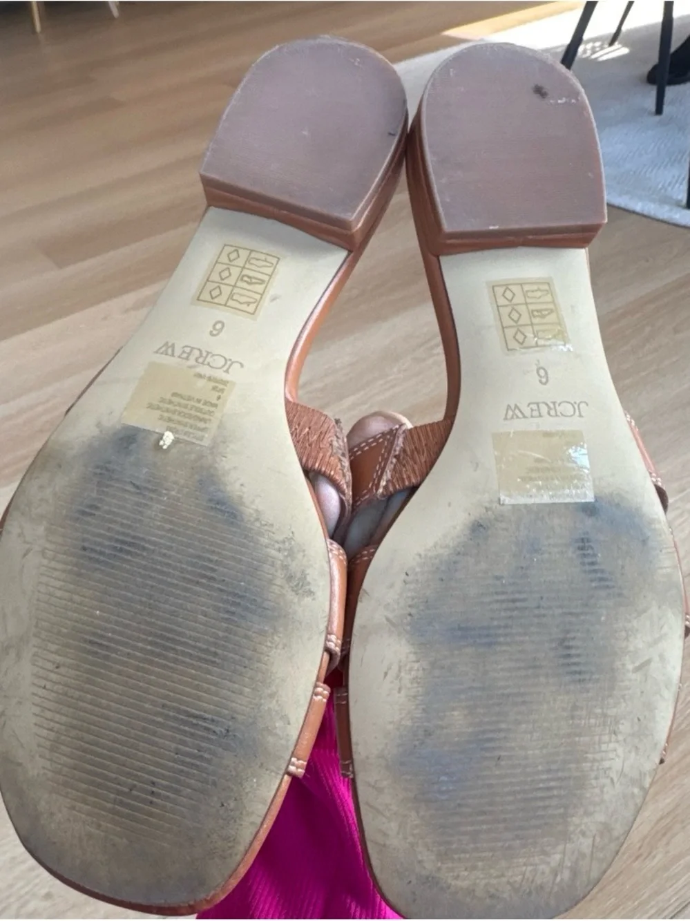 J. Crew Tan Leather Slide Mules with Gold Accent
